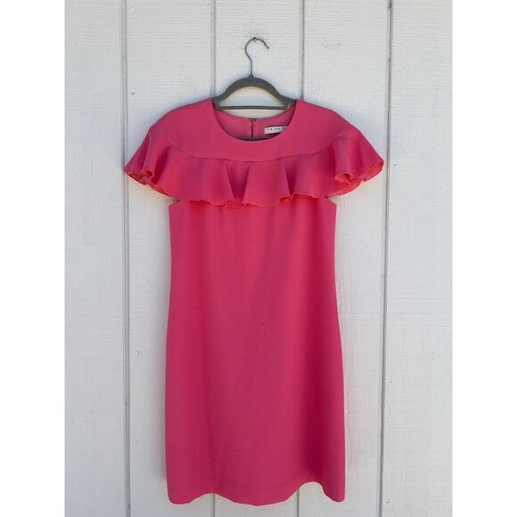Trina Turk Pink Shift Dress,‎ Flutter Chest Shoulders, Knee Length, Sz 2 - Picture 1 of 5